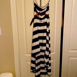 The Limited Strapless Dress in navy blue and white with belt brand new